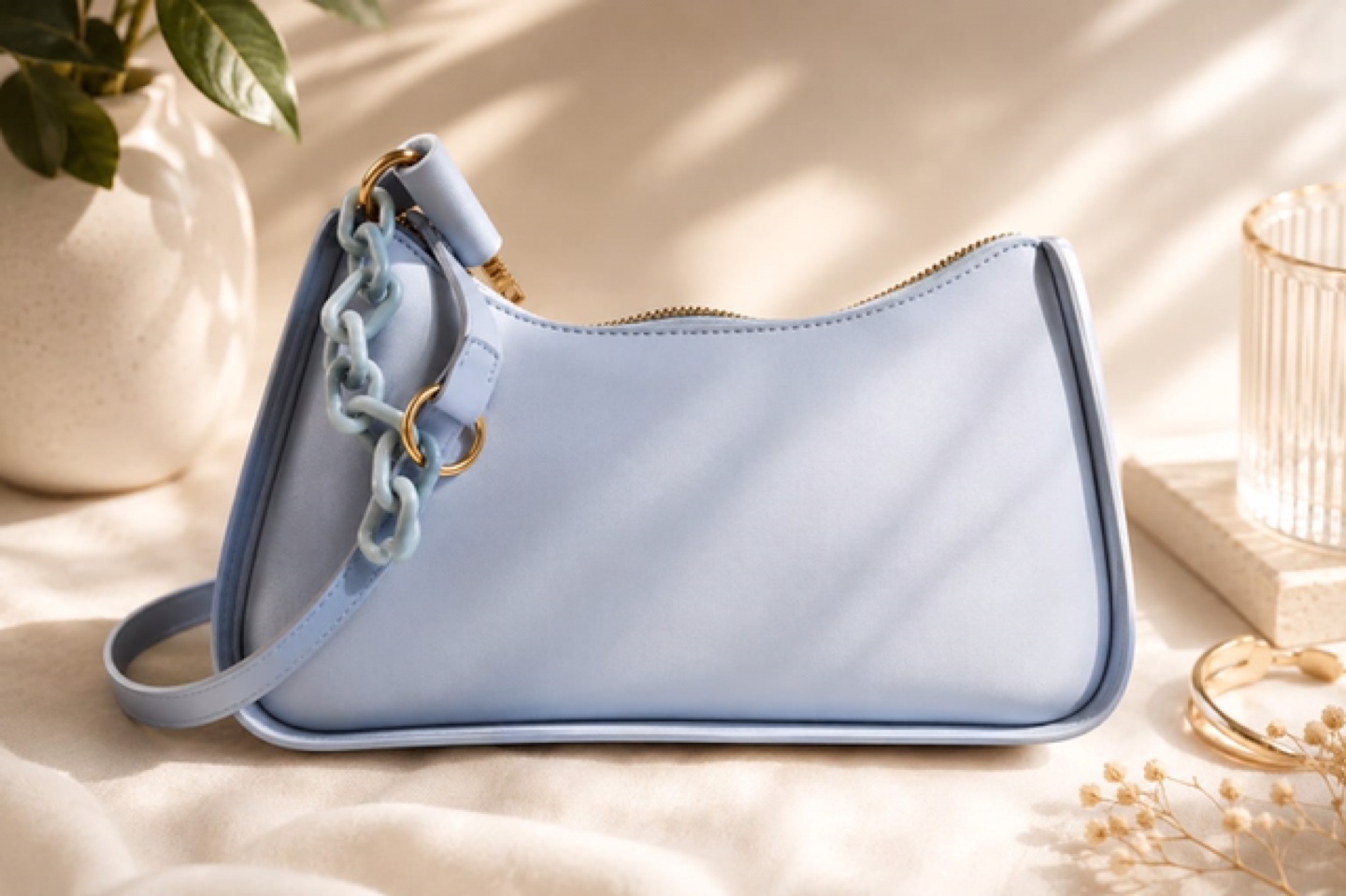 Light Blue Shoulder Bag with Chunky Chain