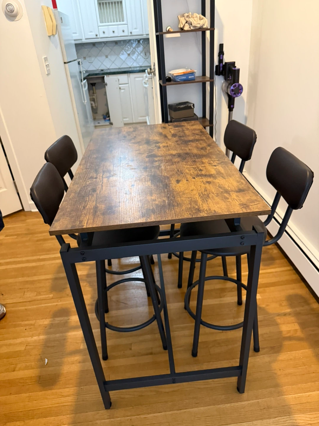 Rustic Wood Top Bar Table Set with 4 Stools - photo 4