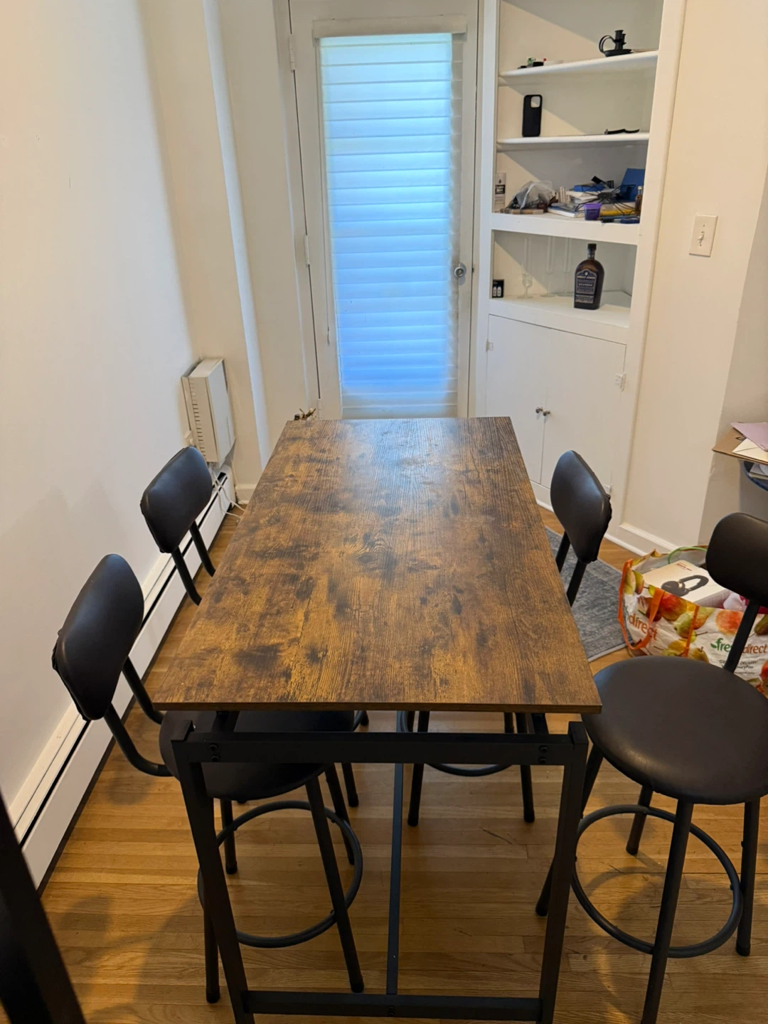 Rustic Wood Top Bar Table Set with 4 Stools