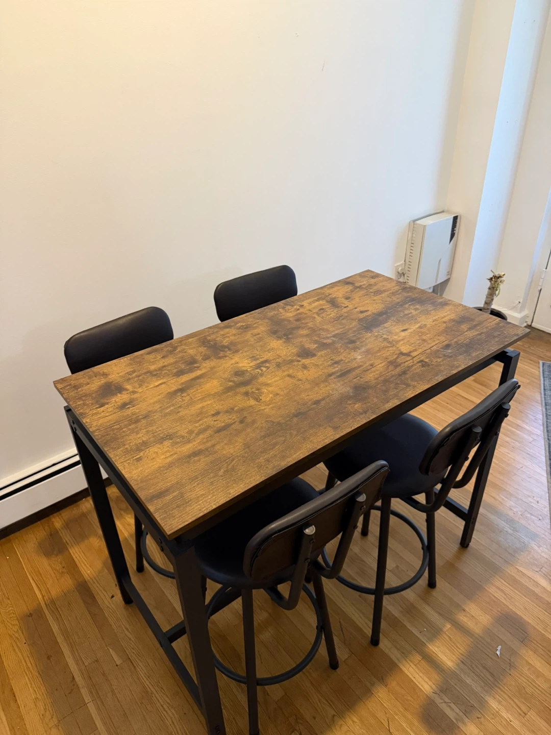 Rustic Wood Top Bar Table Set with 4 Stools - photo 3