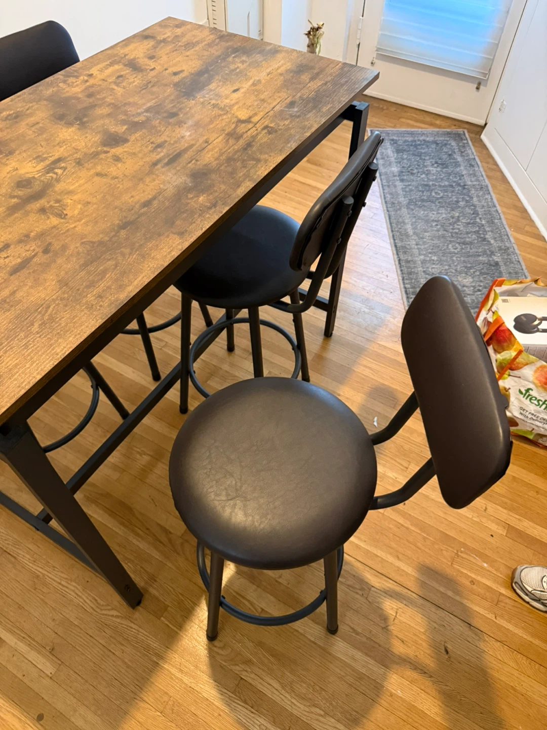 Rustic Wood Top Bar Table Set with 4 Stools - photo 2