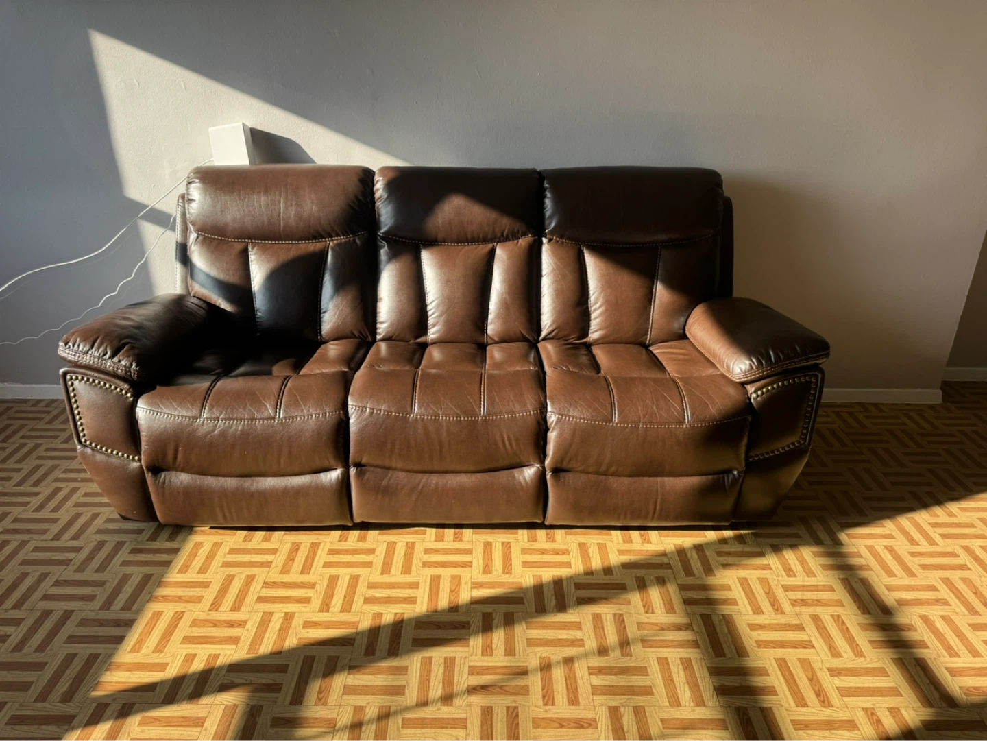 Brown Leather Reclining Sofa - photo 2