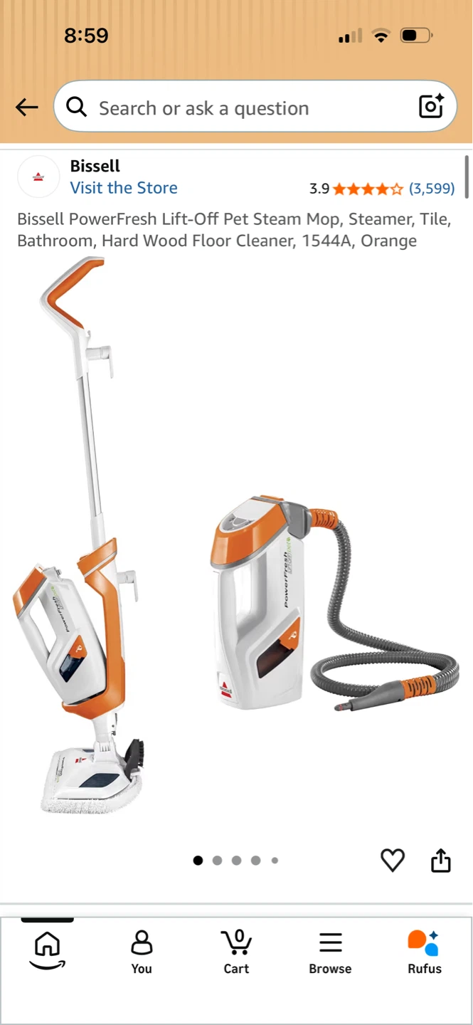 Bissell PowerFresh Lift-Off Pet Steam Mop, Orange