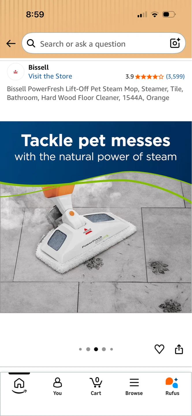 Bissell PowerFresh Lift-Off Pet Steam Mop, Orange - photo 2