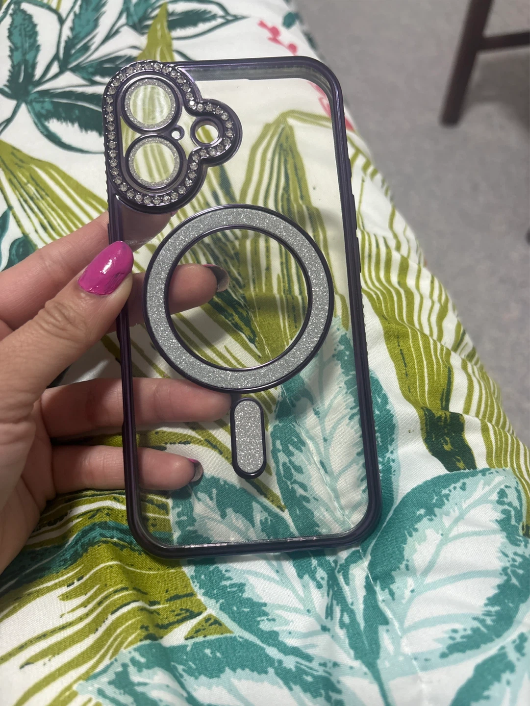 Clear  iPhone16 Case with Ring and Rhinestones