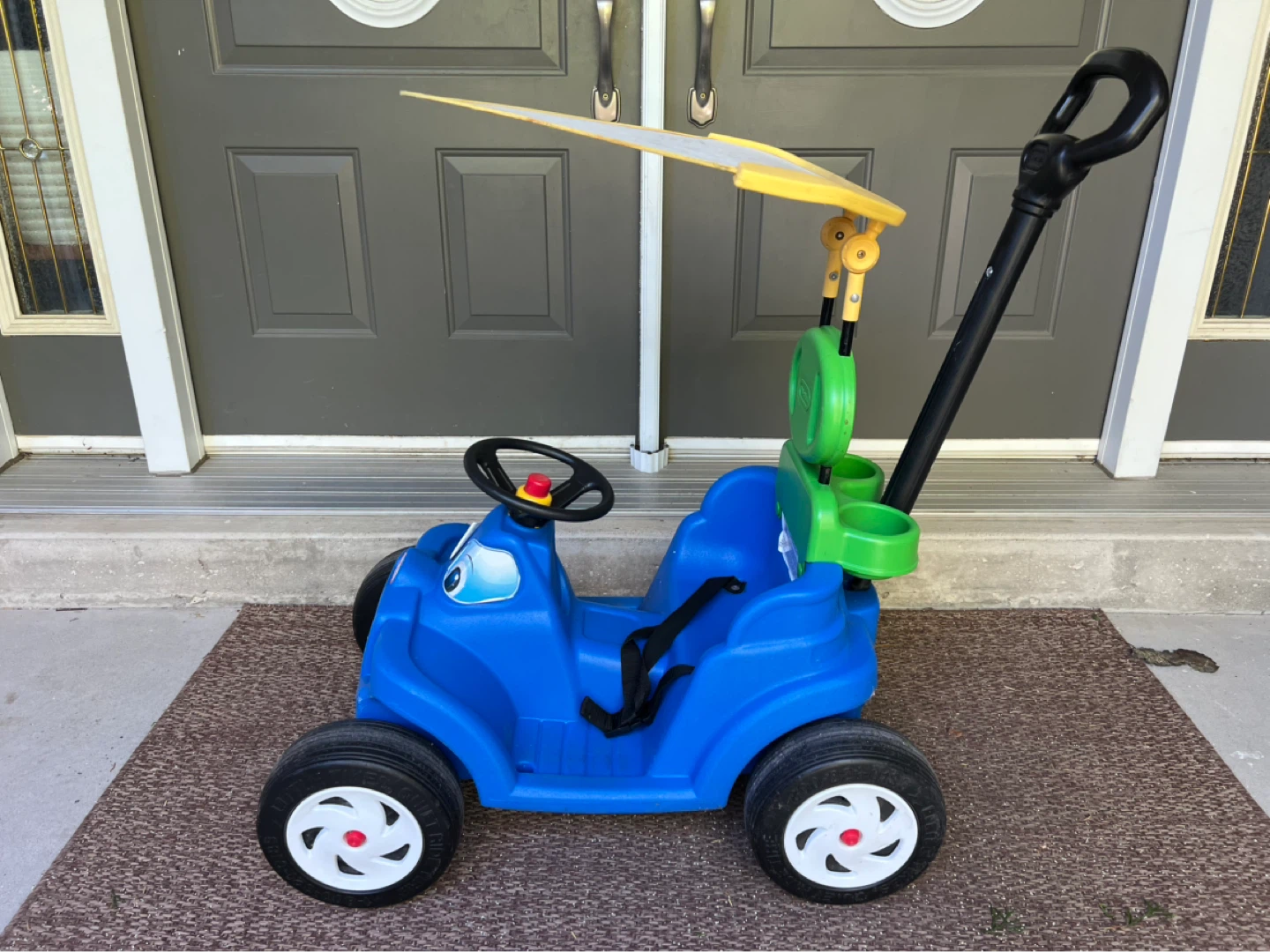 Little Tikes blue car with parent handle and canopy