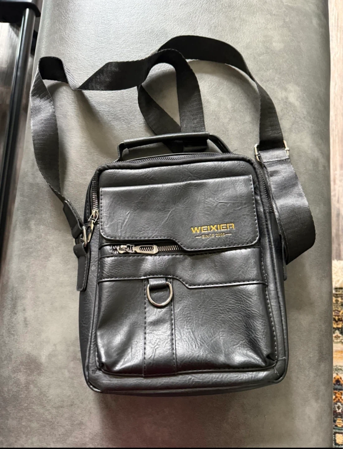 Weixier Black Faux Leather Crossbody Bag