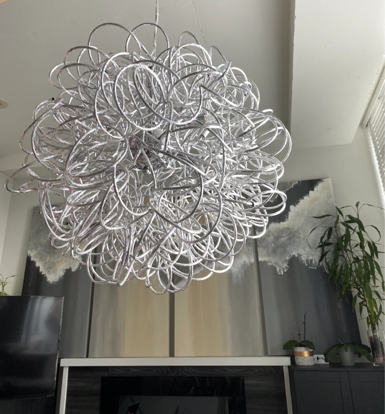 Tangled diamond cut steel metal pendant chandelier 24” 8 lights - photo 2