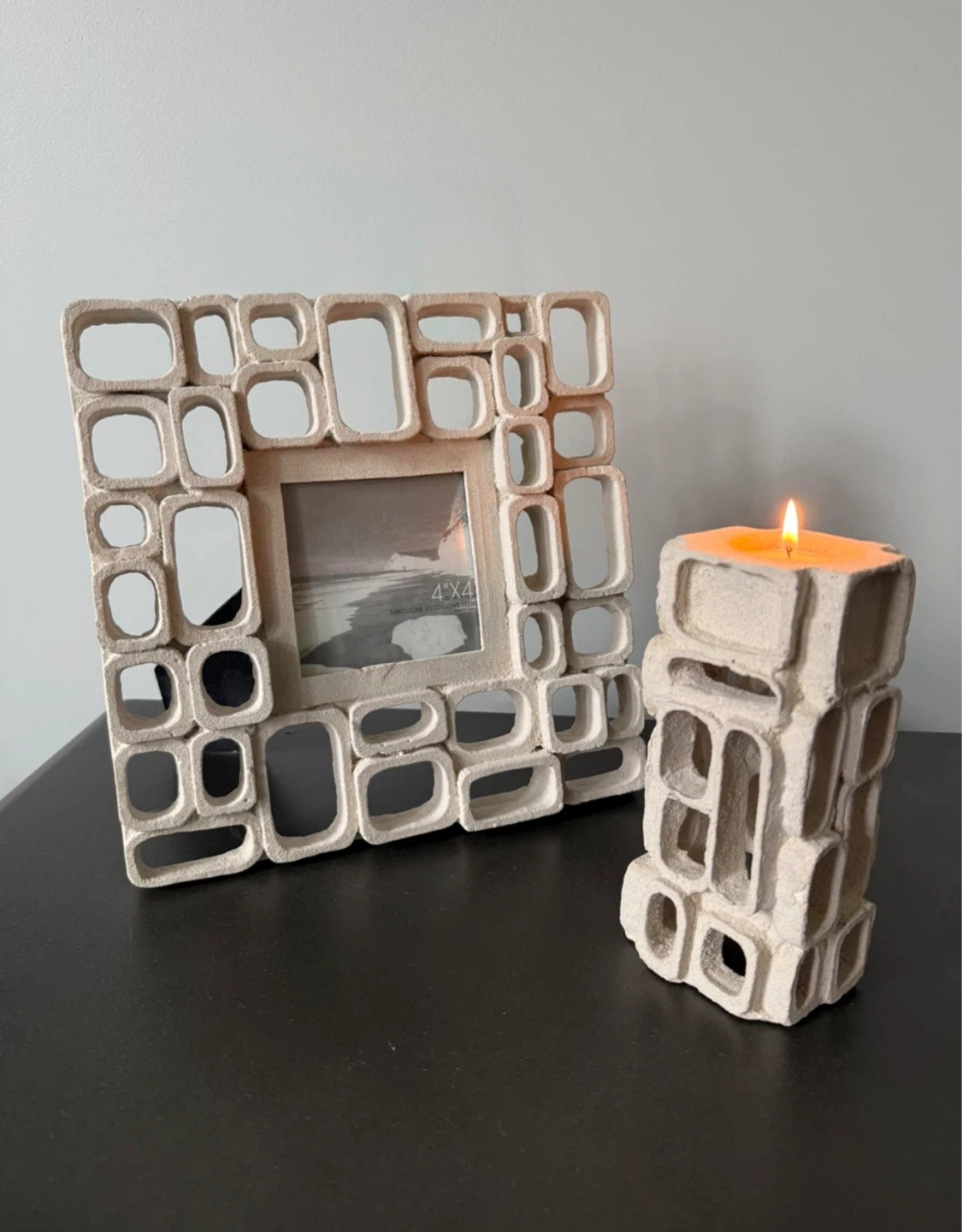 Unique Decorative Picture Frame & Candle Holder Set