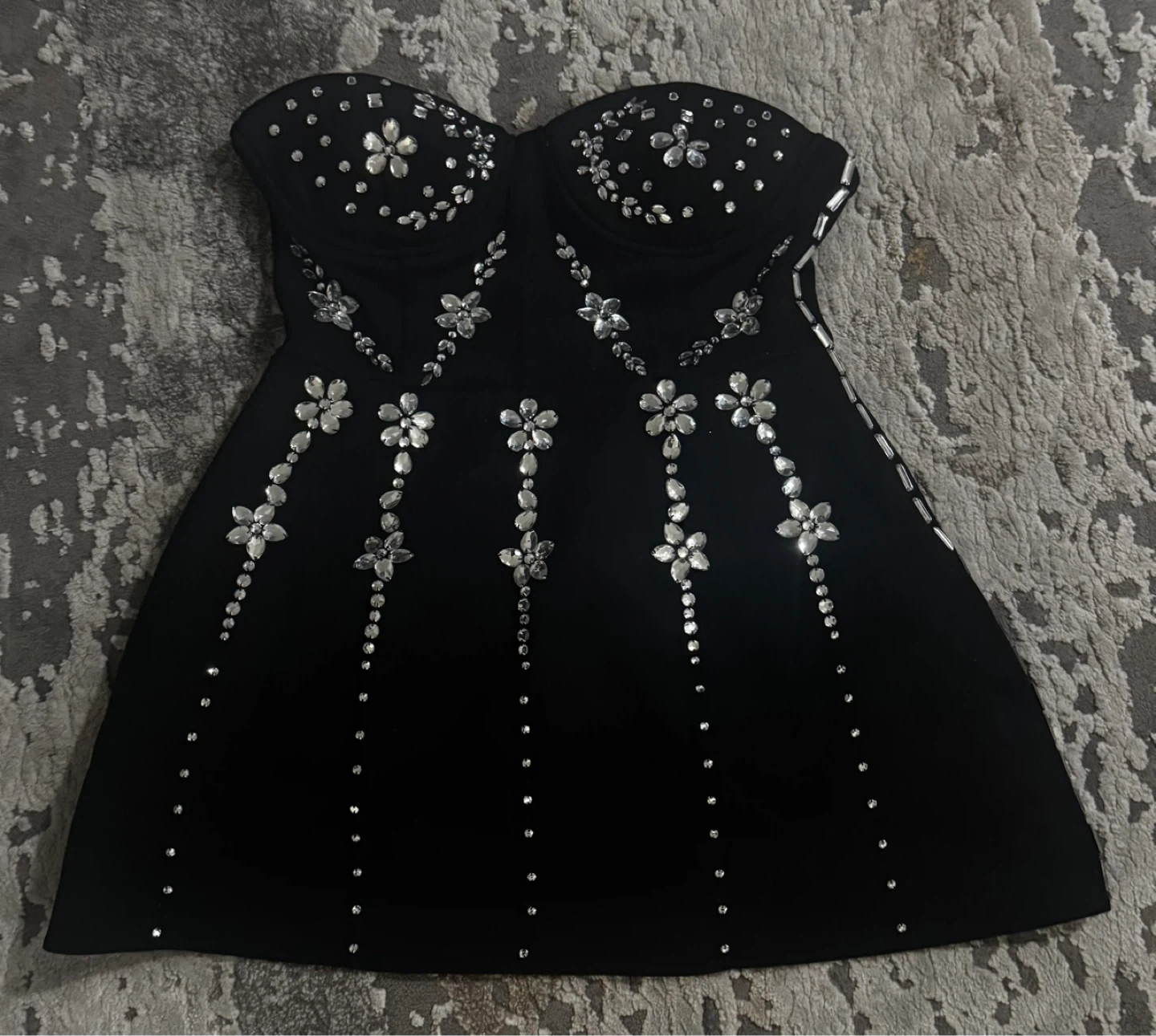 Black Strapless Embellished Mini Dress
