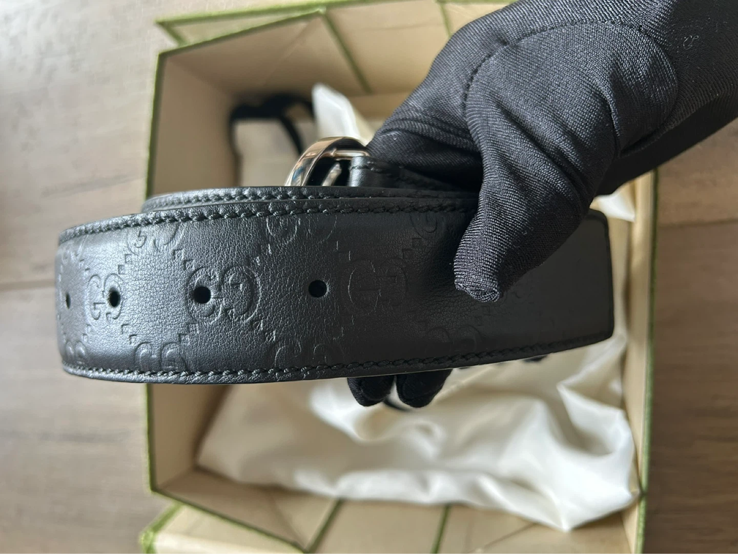 GUCCI Black Leather Belt with GG Buckle - photo 3