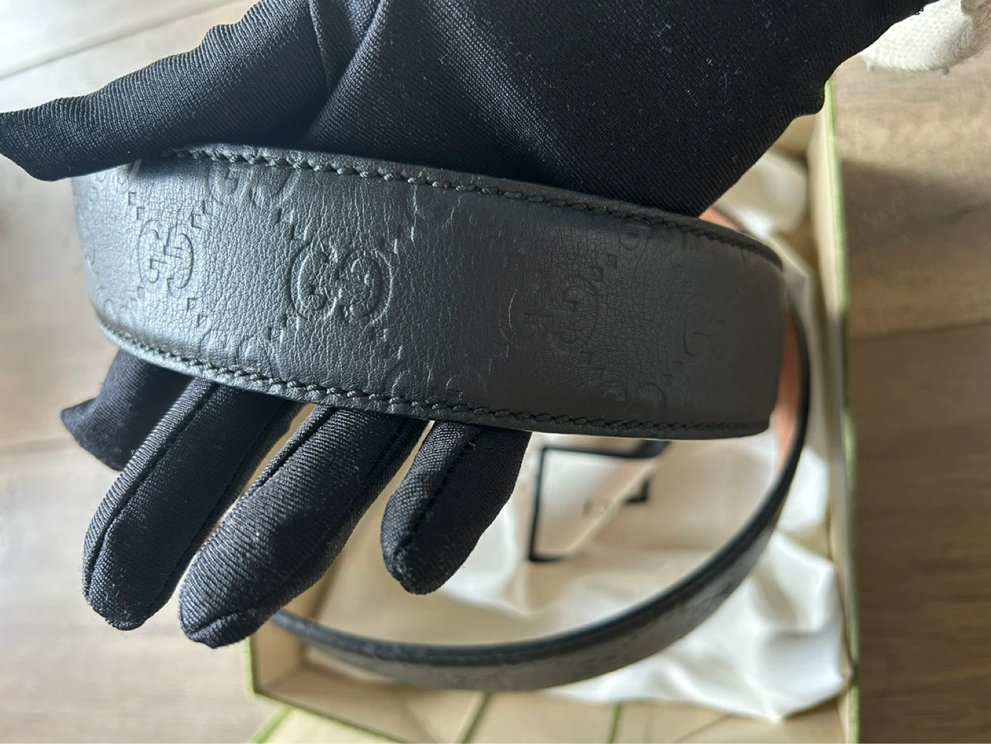 GUCCI Black Leather Belt with GG Buckle - photo 4