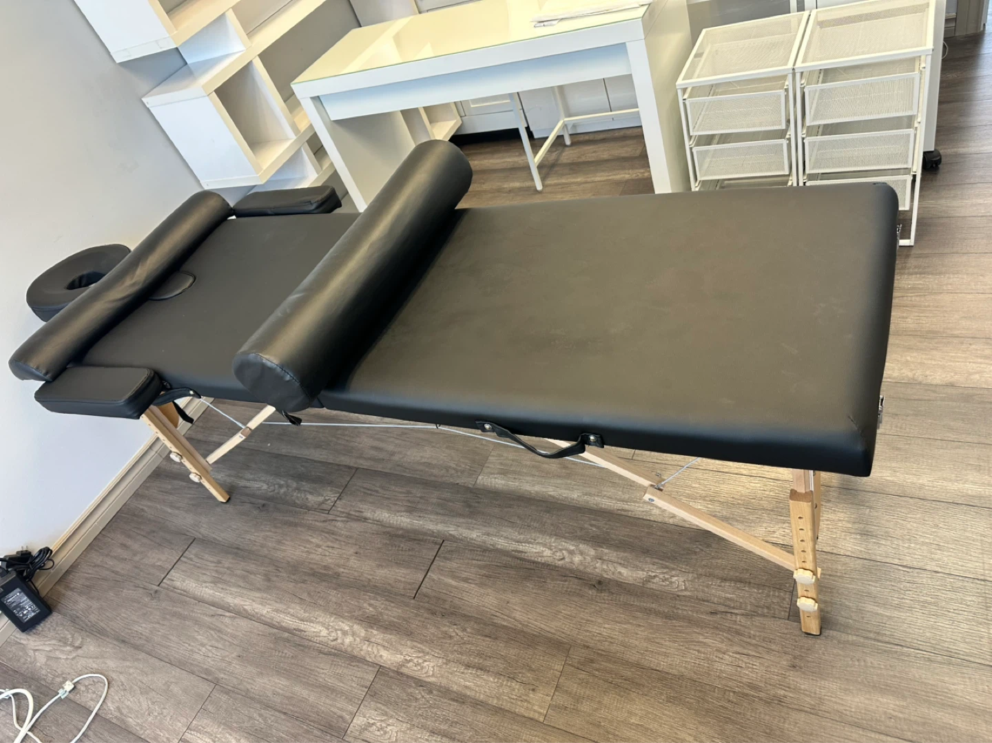 Black Massage Table with Face Cradle and Bolsters