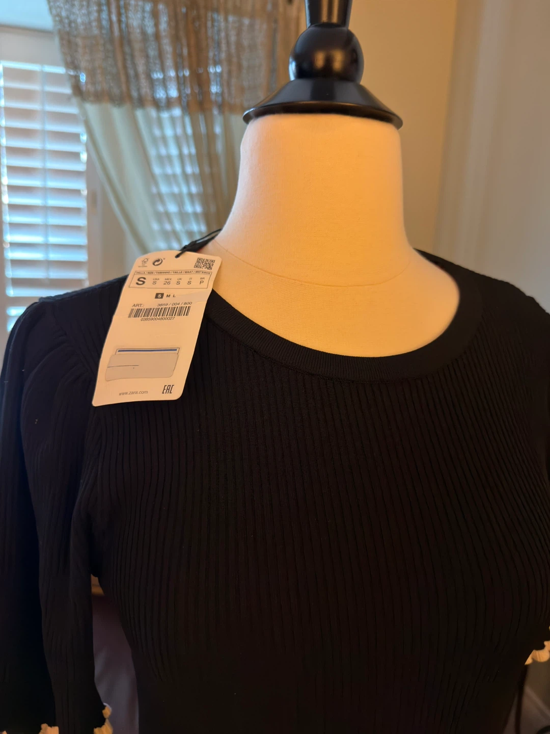 Zara Black Ribbed Mini Dress with White Trim - photo 3