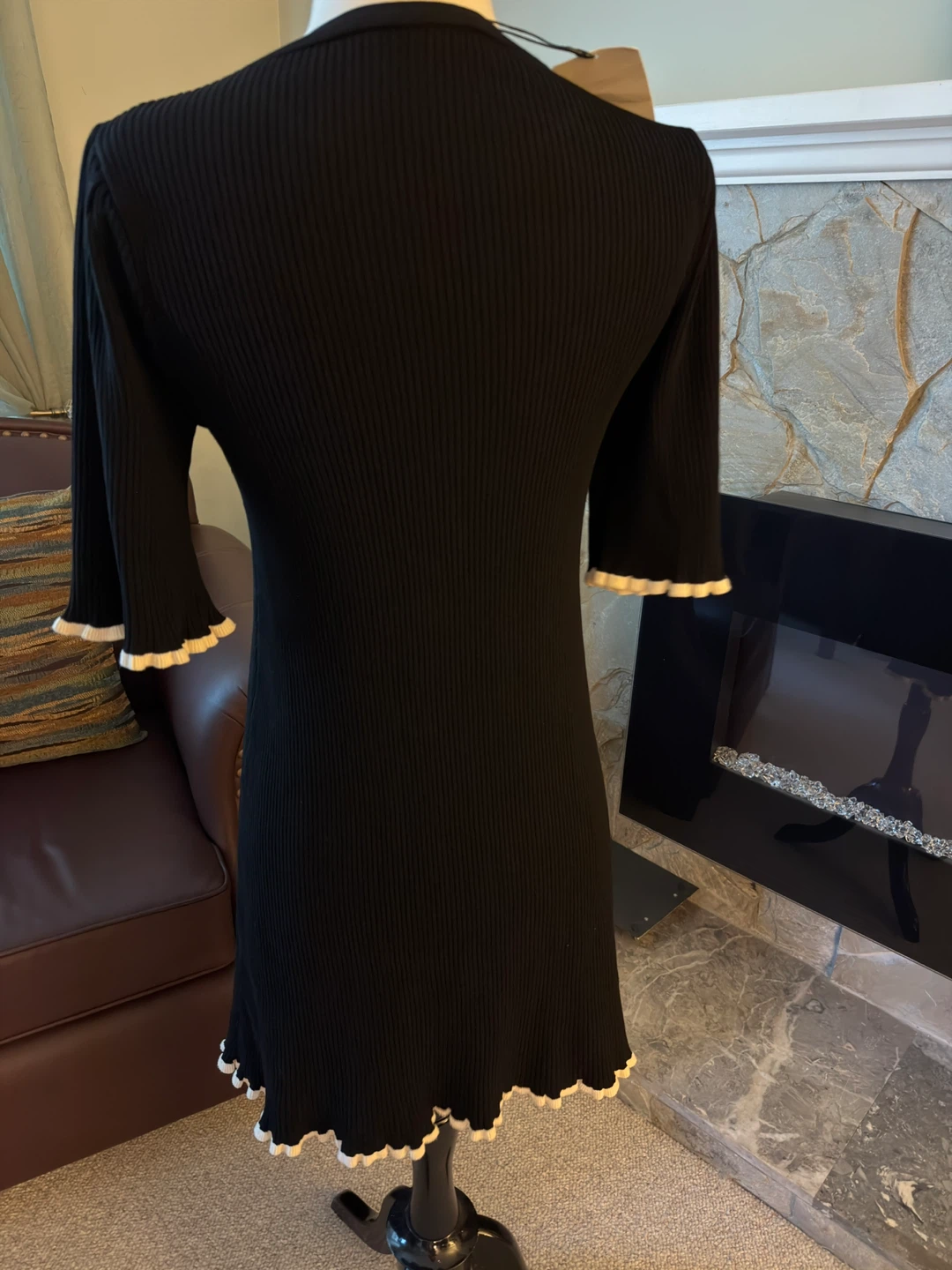 Zara Black Ribbed Mini Dress with White Trim - photo 2