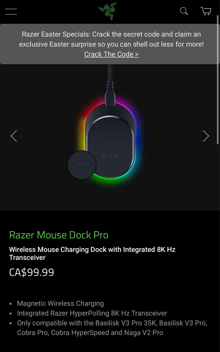 Razer Mouse Dock Pro Wireless Charging Dock