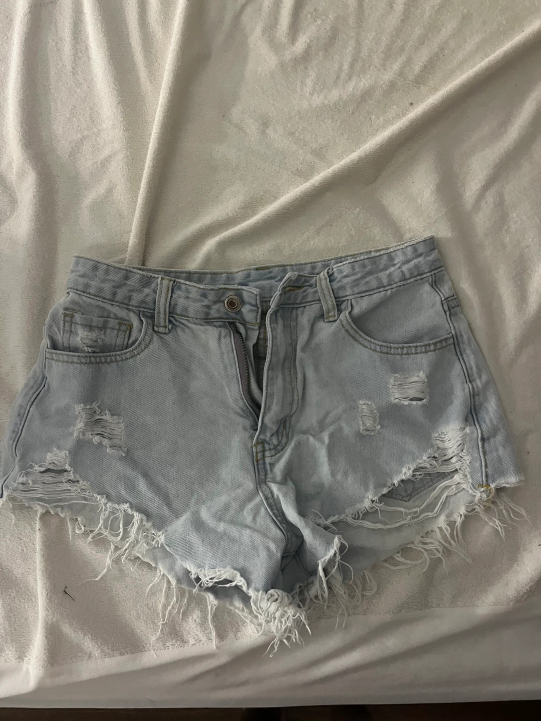 Light Wash Denim Ripped Shorts