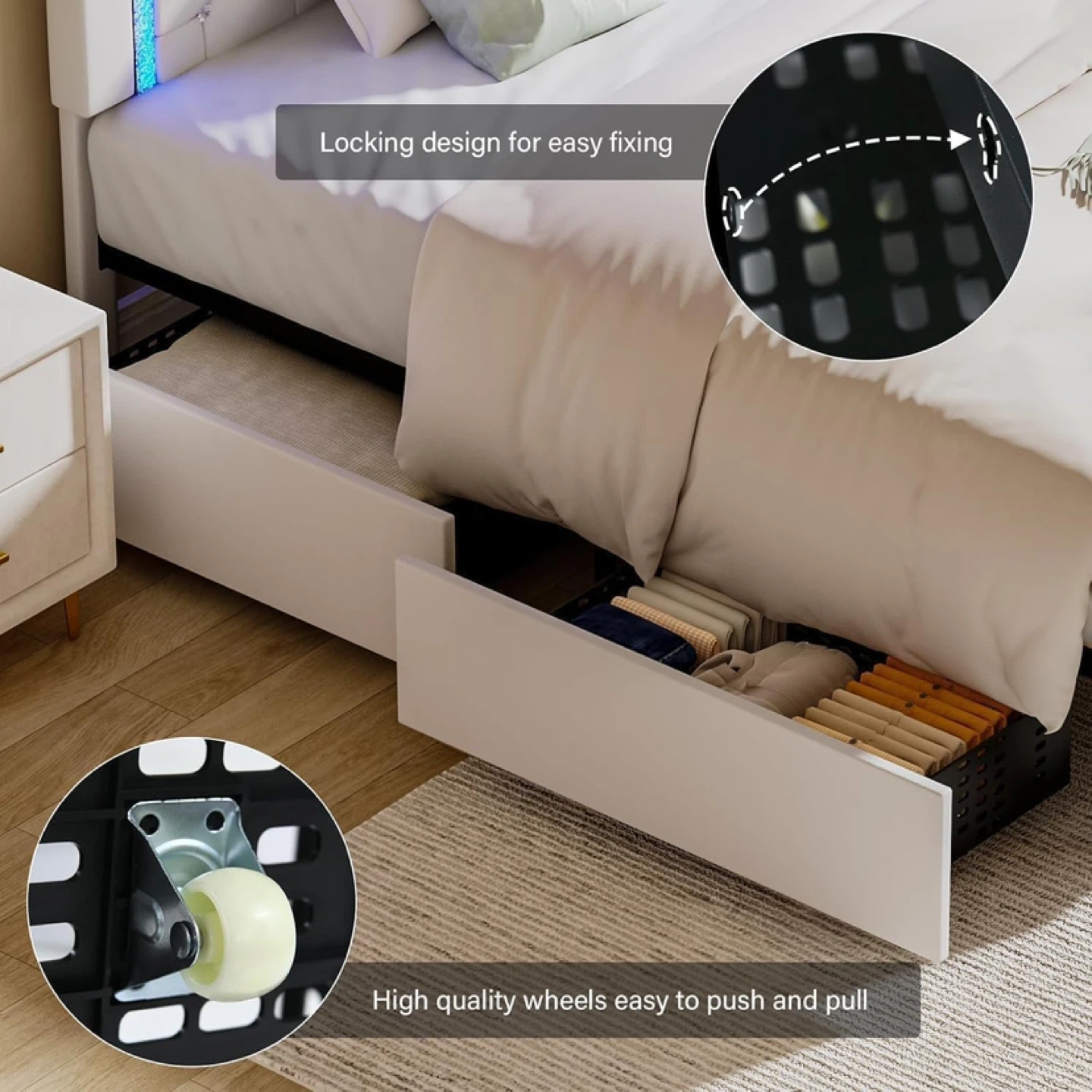 BarnFurin Twin Bed Frames with Storage Drawers and LED Lights - photo 5