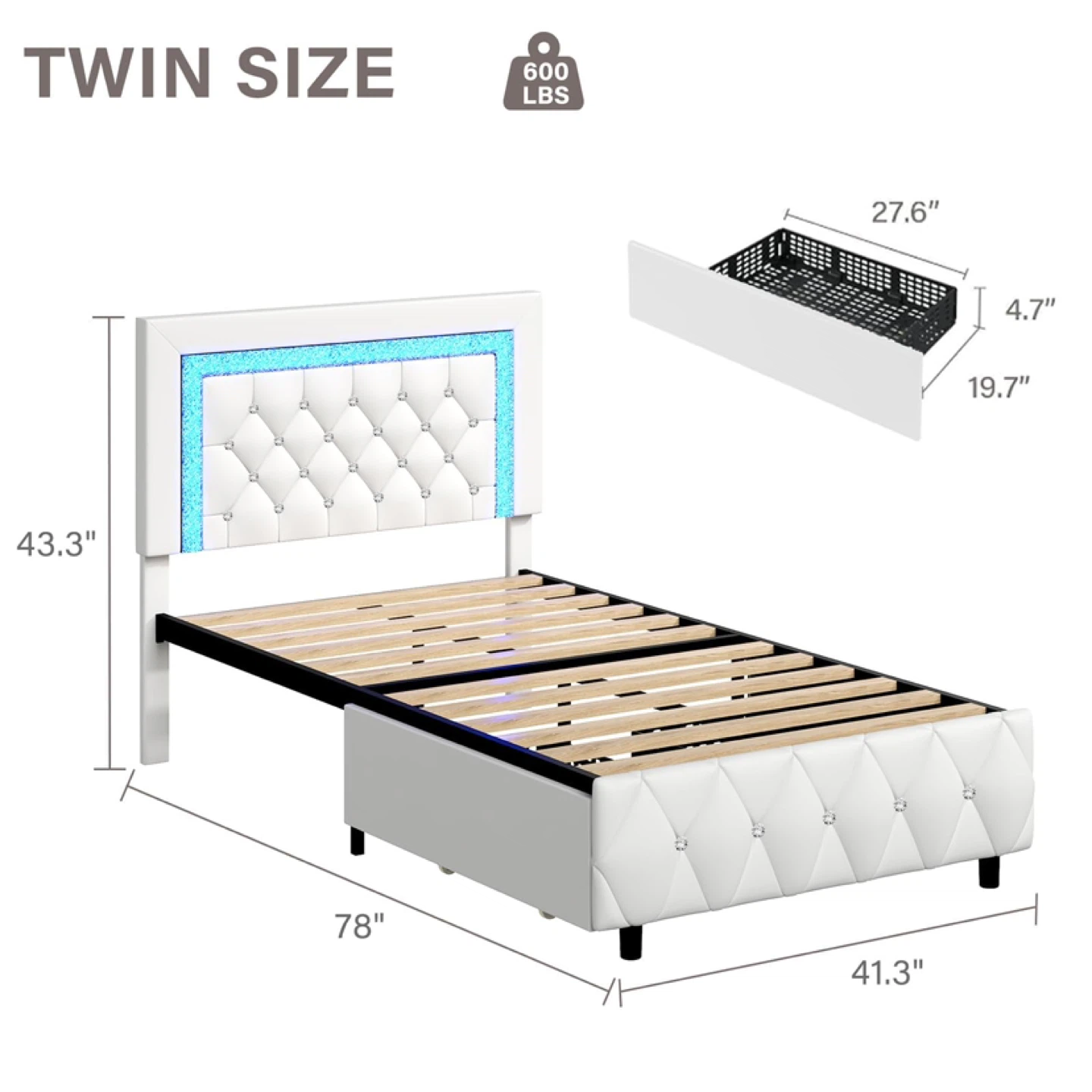 BarnFurin Twin Bed Frames with Storage Drawers and LED Lights - photo 2