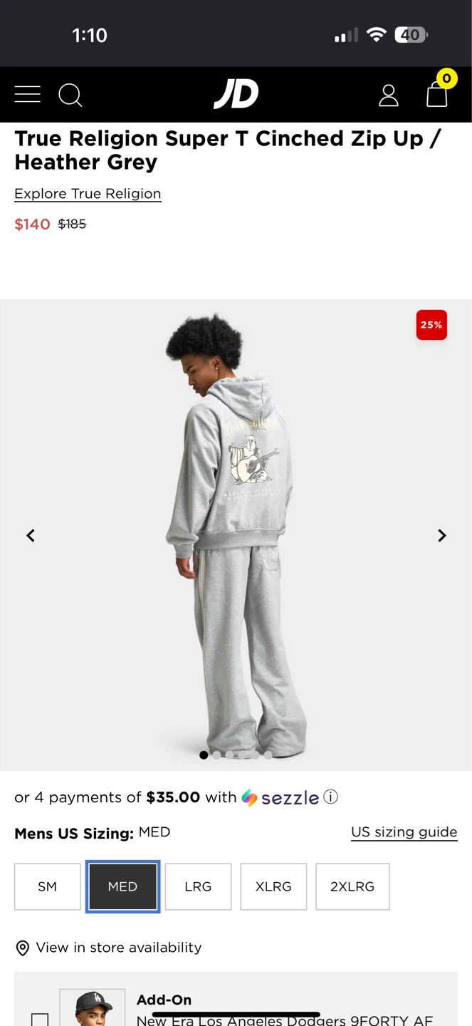 True Religion Super T Cinched Zip Up Hoodie