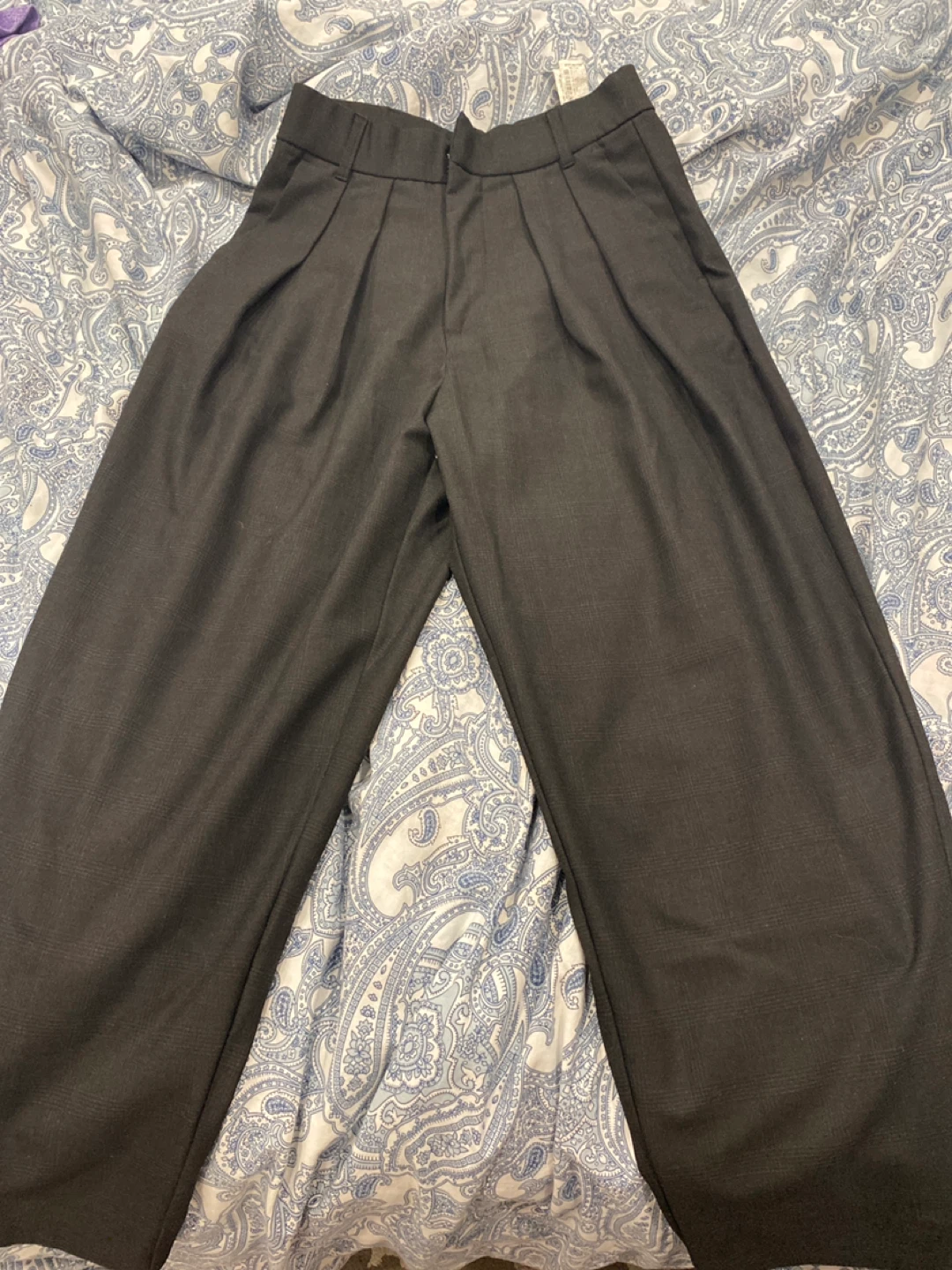 Zara Grey Plaid Wide Leg Pants Size S