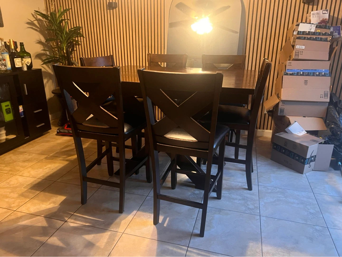 Dark Wood Dining Table Set with 6 Chairs