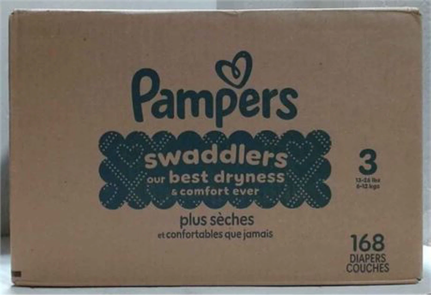 Case of 168 Pampers Swaddlers Baby Disposable Diapers White sz 3