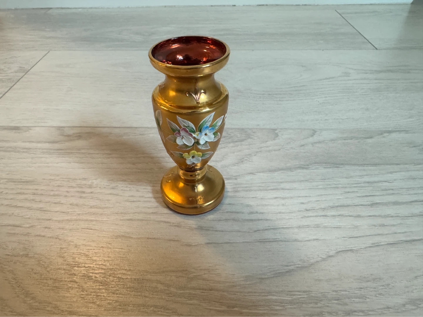 Vintage Murano Venice Ruby Hand-Painted Miniature Vase