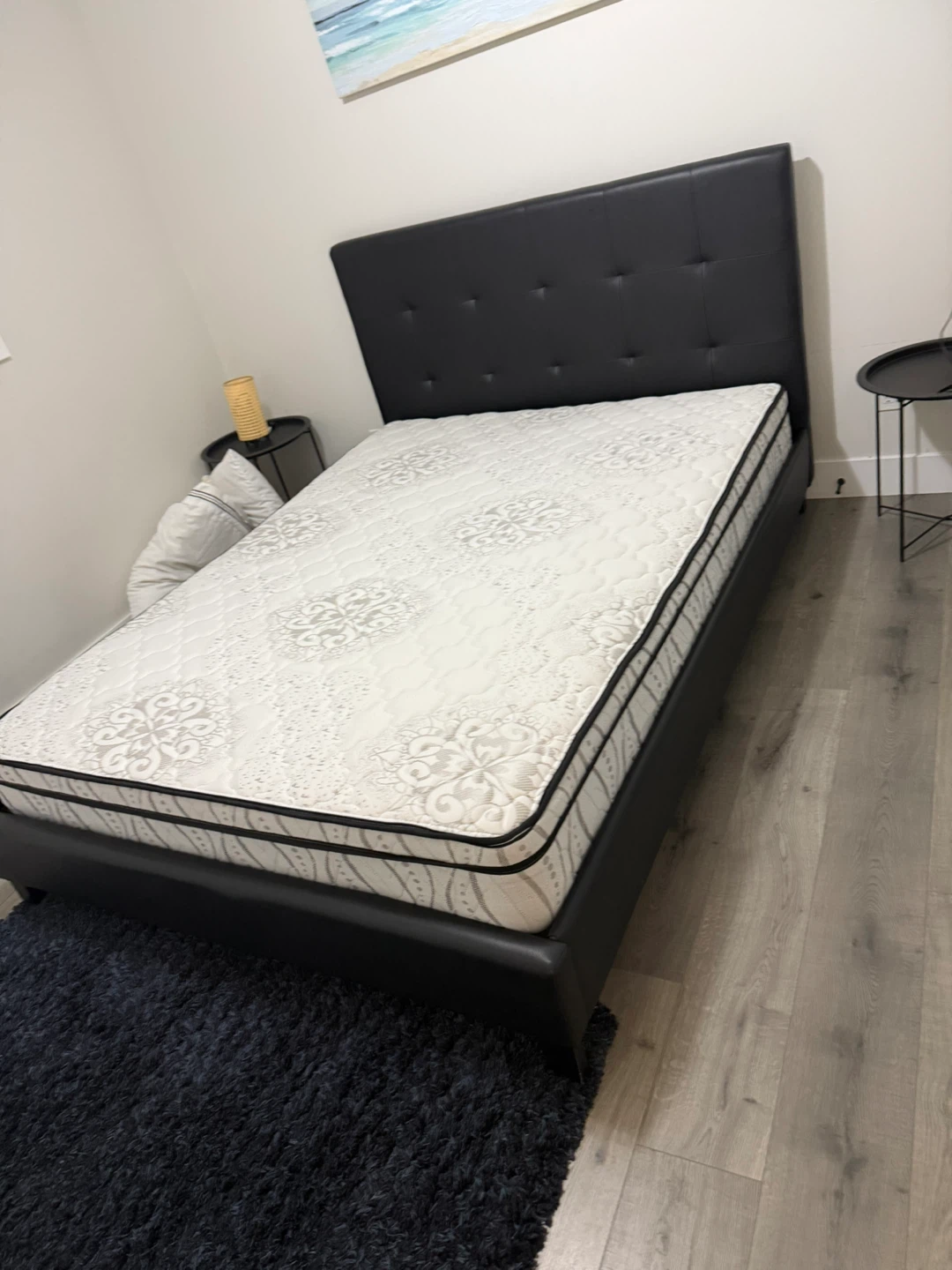 Black Faux Leather Tufted Headboard Bed Frame and mattress