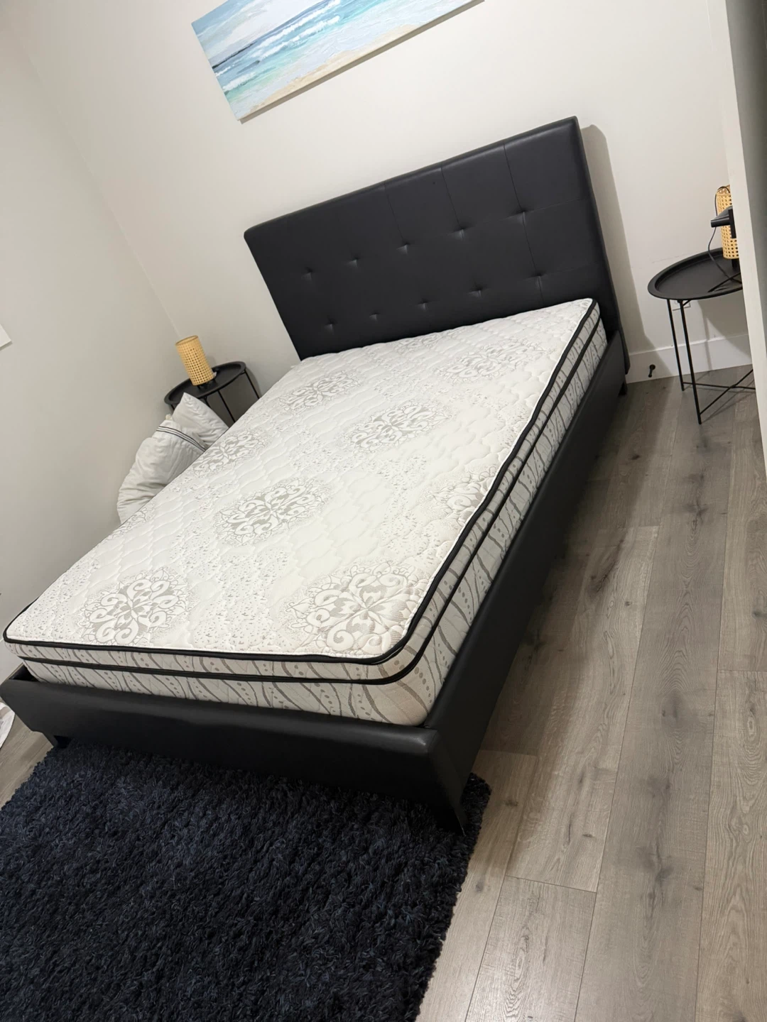 Black Faux Leather Tufted Headboard Bed Frame and mattress - photo 2