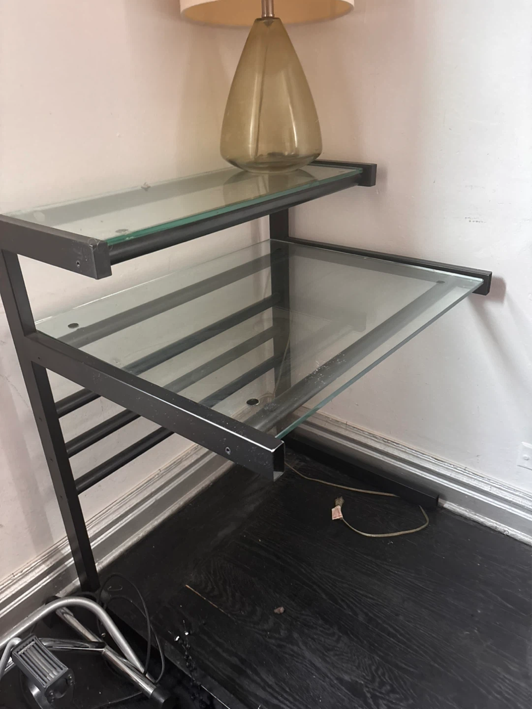 Glass and Metal Tiered Shelf Stand