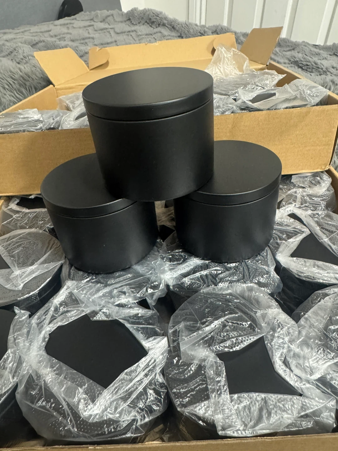 Black Metal Candle Tins with Lids