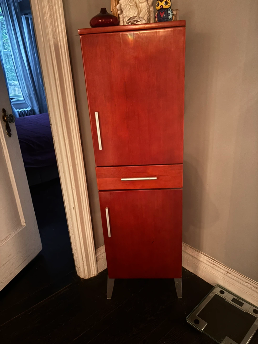 Red Tall Storage Cabinet with Drawer