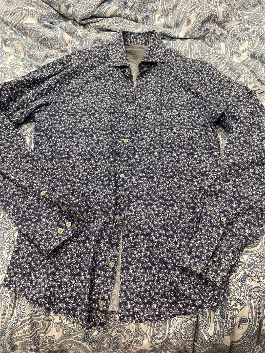 Calvin Klein Extreme Slim Fit Blue Floral Dress Shirt