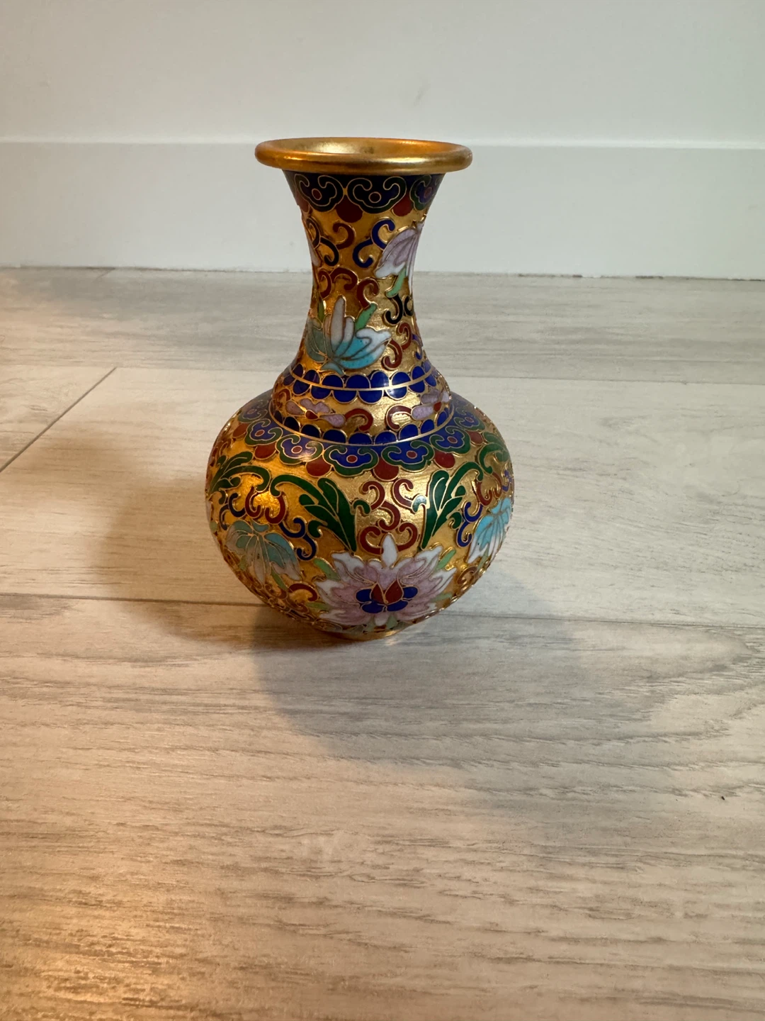 Vintage Cloisonné Enameled Gold-Ground Miniature Floral Vase