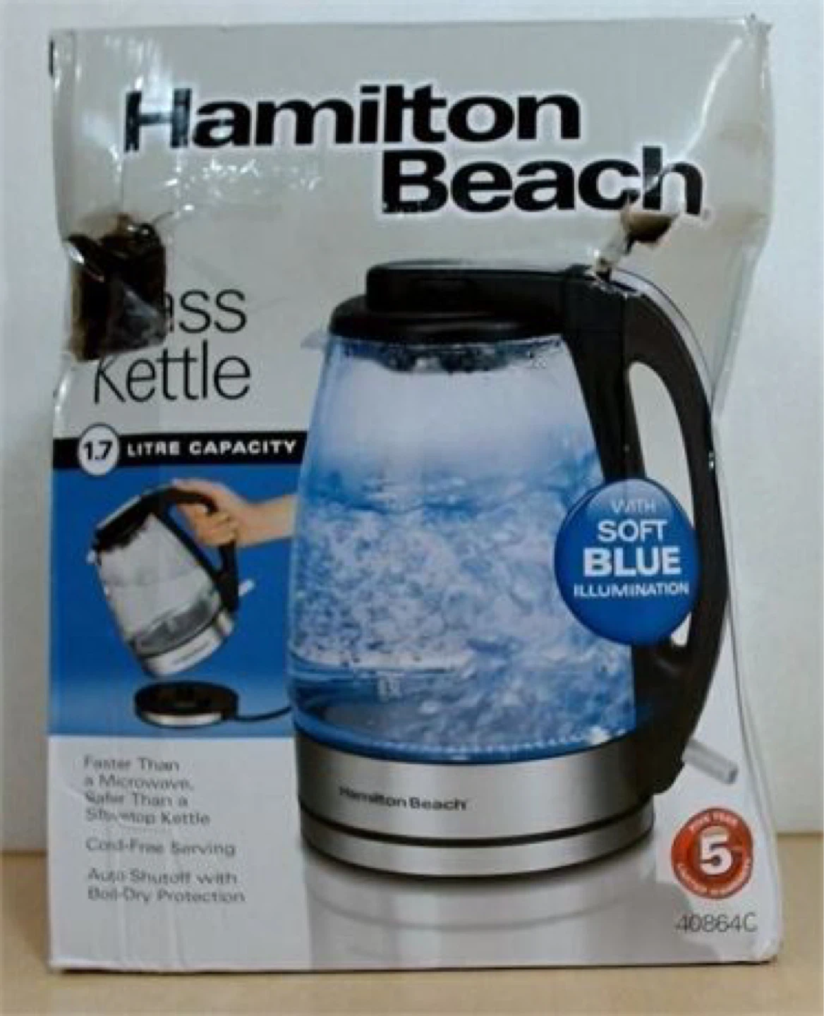 Hamiton Beach 40864C Glass Electric Kettle, 1.7 Stainless Steel