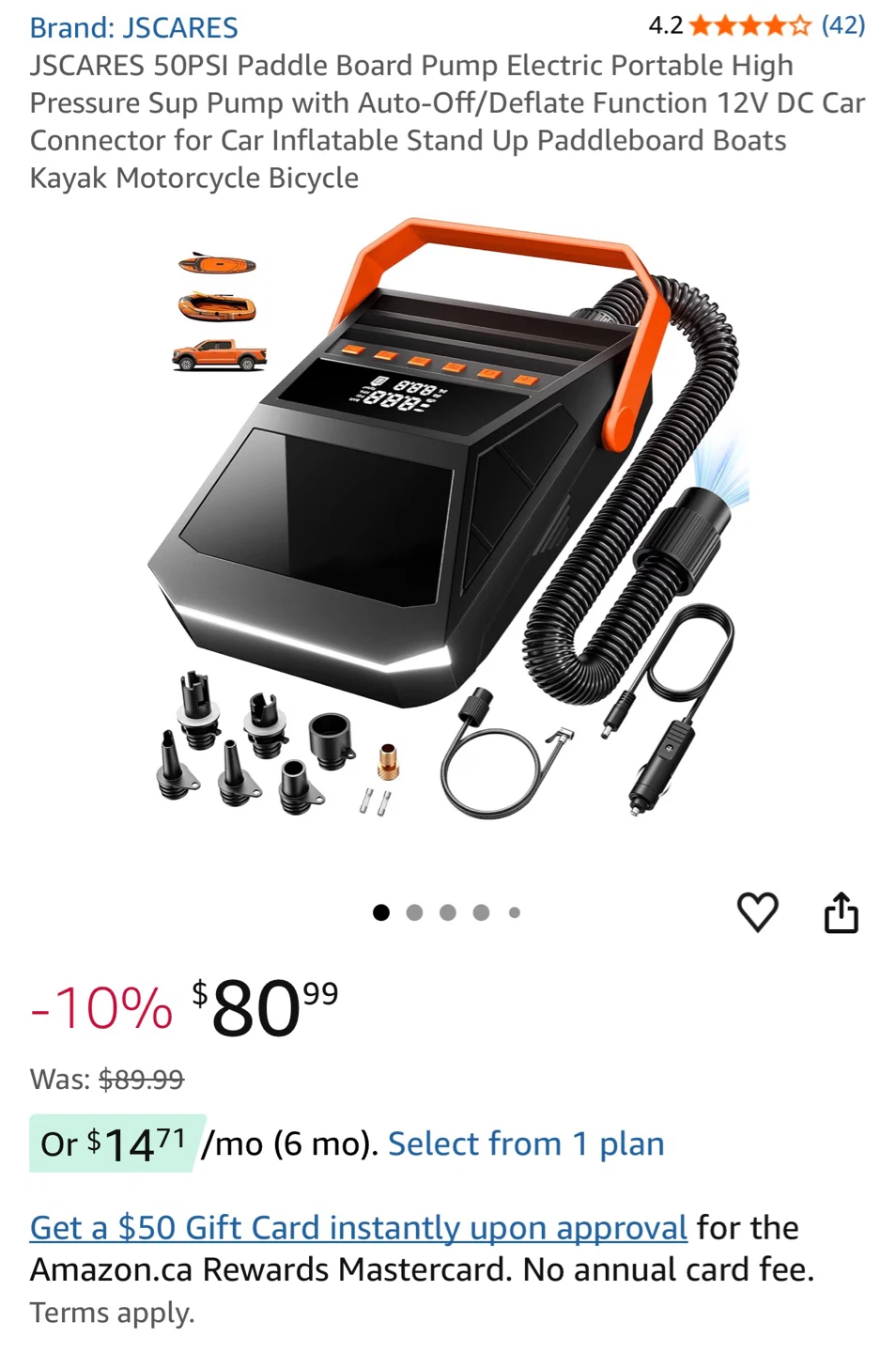 JSCares 50PSI Portable Electric Air Pump