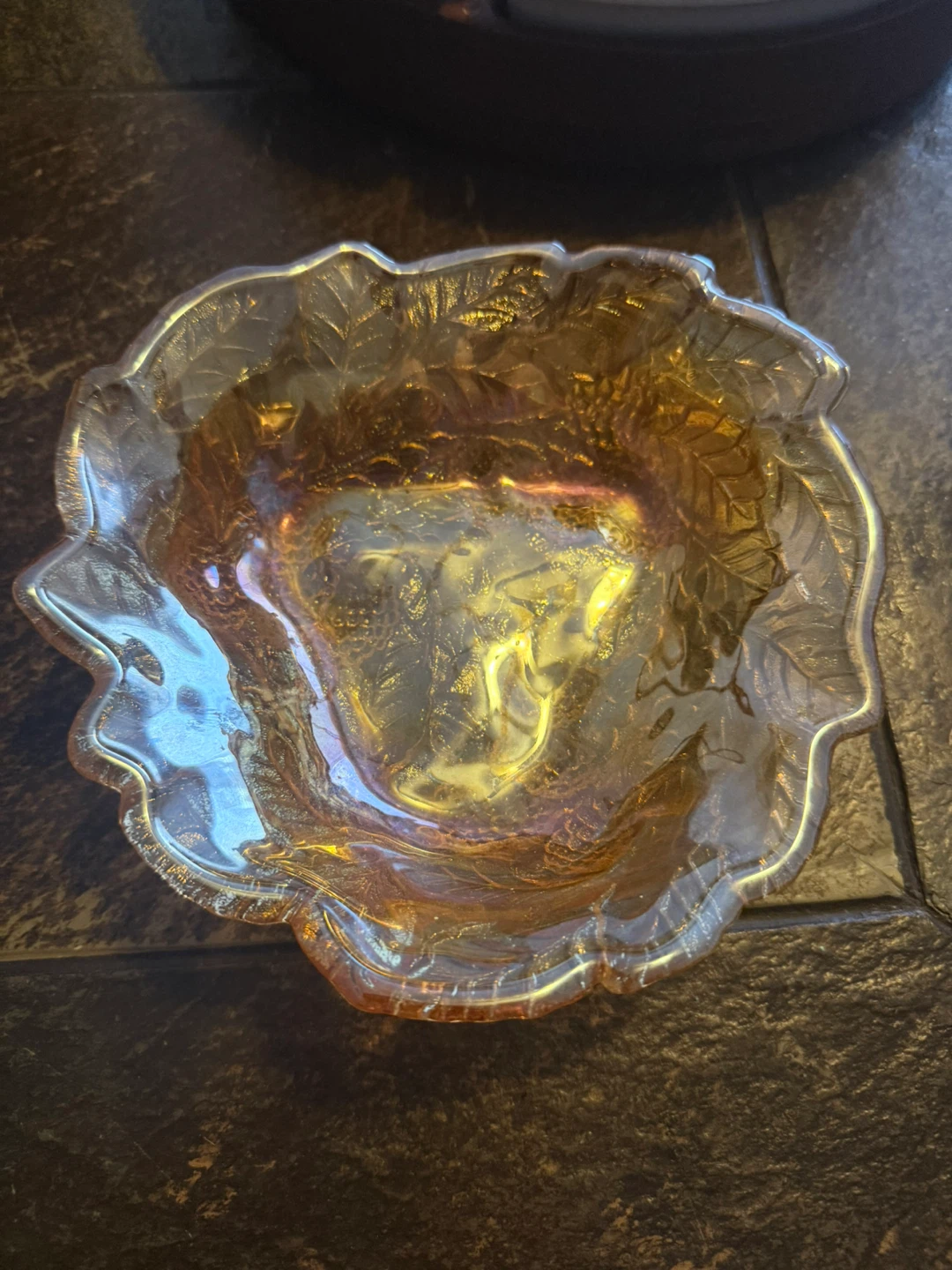 Vintage Carnival Glass Amber Glass Strawberry Pattern Bowl Dish - photo 3