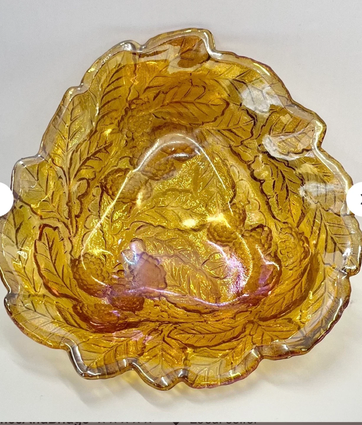 Vintage Carnival Glass Amber Glass Strawberry Pattern Bowl Dish - photo 2