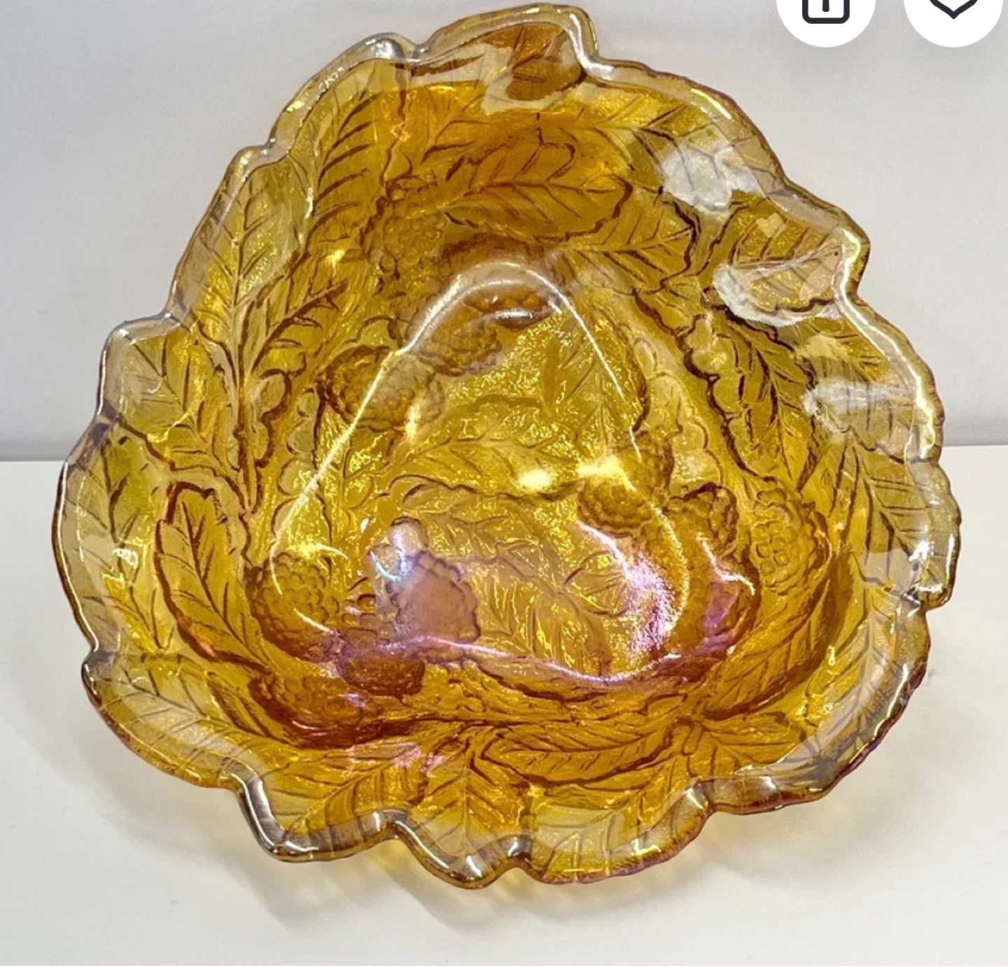 Vintage Carnival Glass Amber Glass Strawberry Pattern Bowl Dish