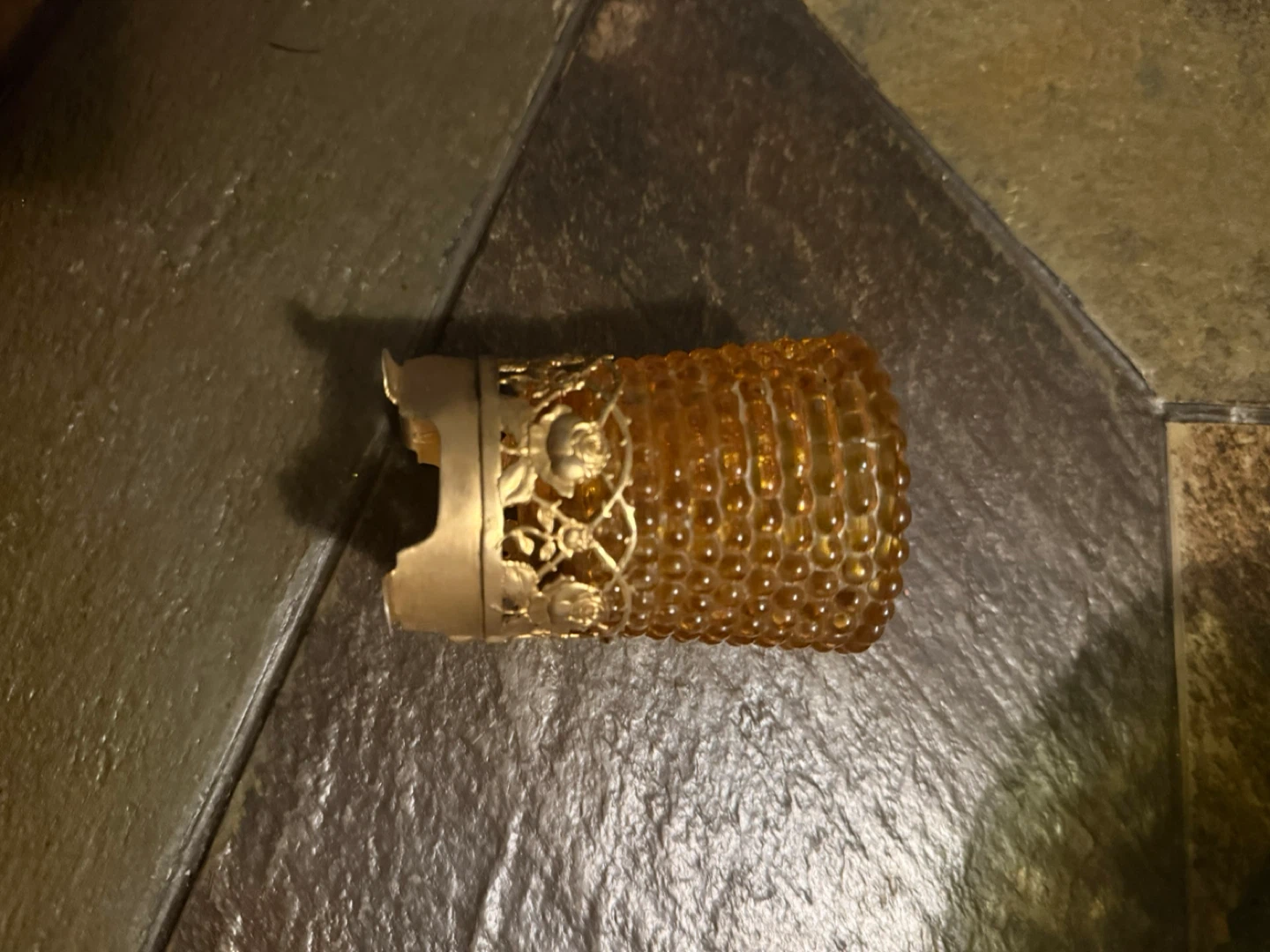 VTG Amber Glass Votive Candle Holder with Metal Accent