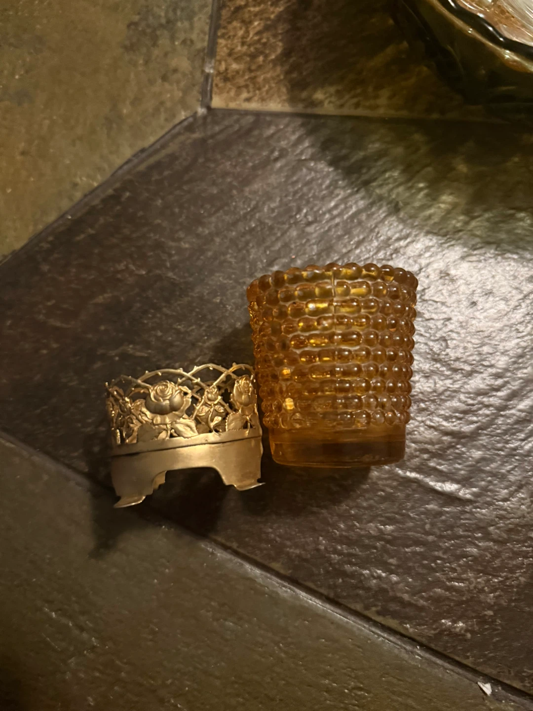 VTG Amber Glass Votive Candle Holder with Metal Accent - photo 2