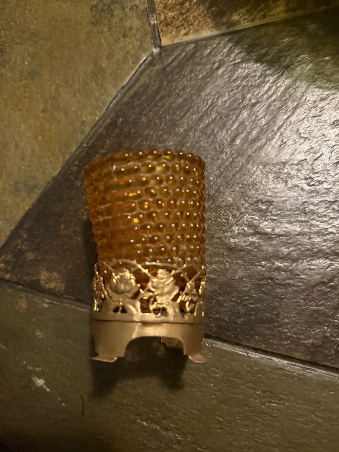 VTG Amber Glass Votive Candle Holder with Metal Accent - photo 4