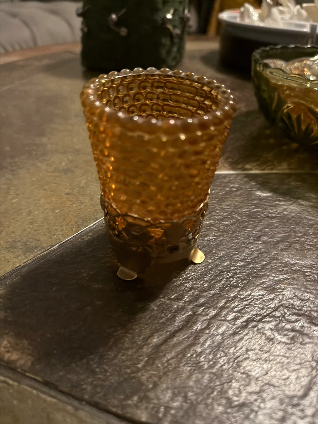 VTG Amber Glass Votive Candle Holder with Metal Accent - photo 3