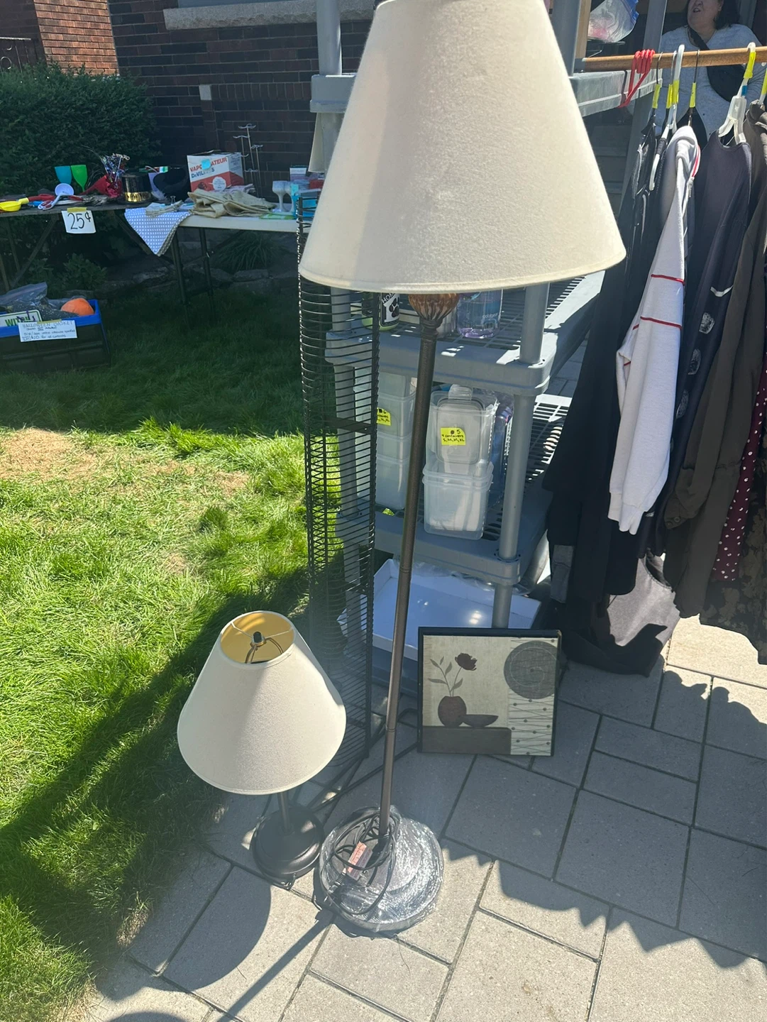 Side table and Floor Lamp with Beige Shade