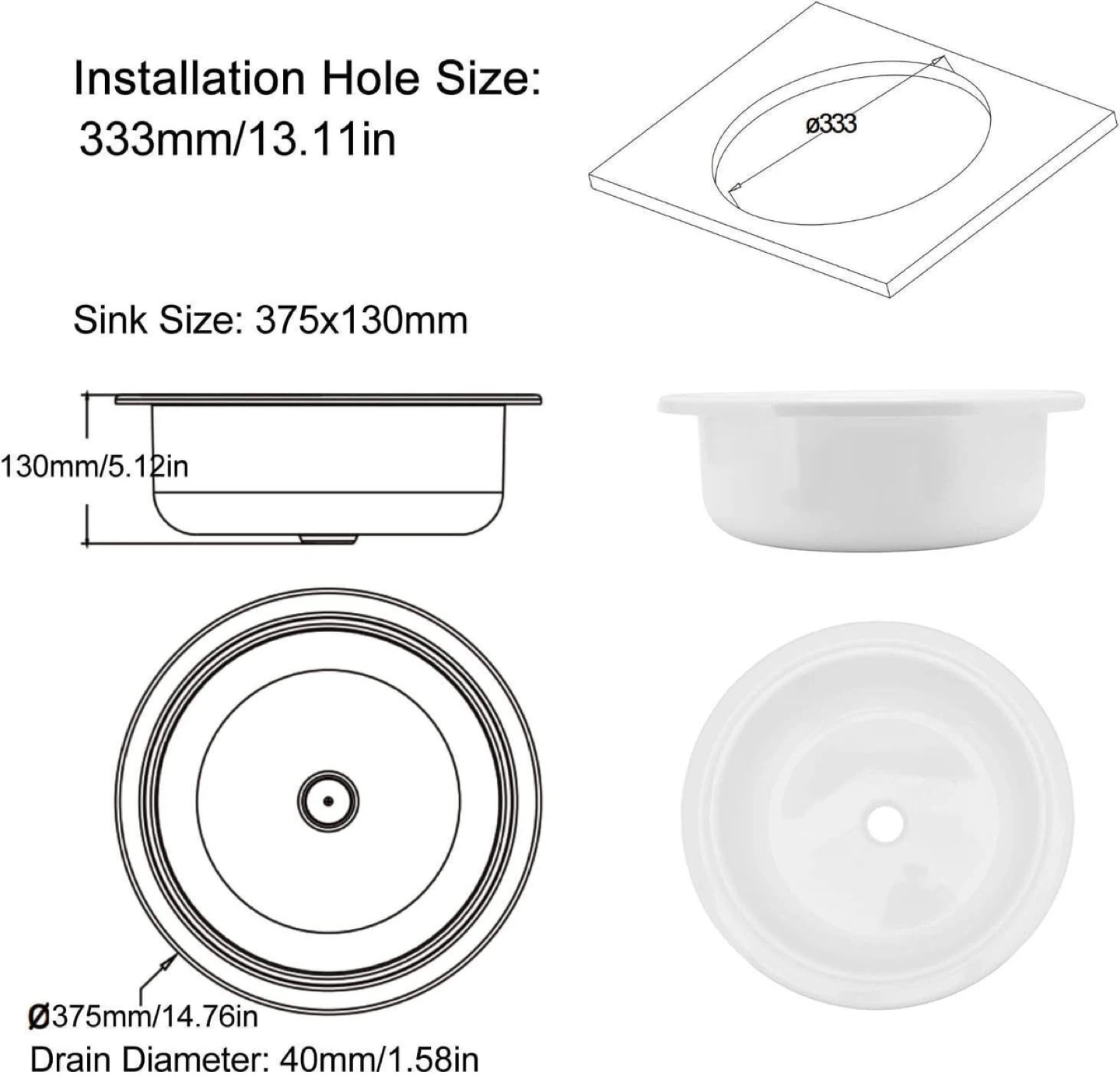 White Round Sink 375x130mm - photo 2