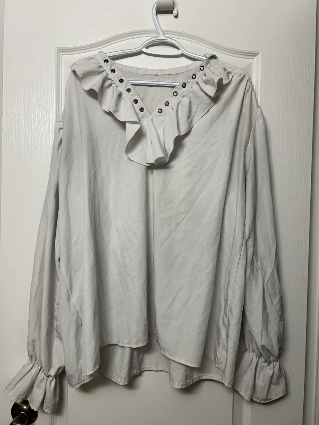 White Ruffle Neck Blouse