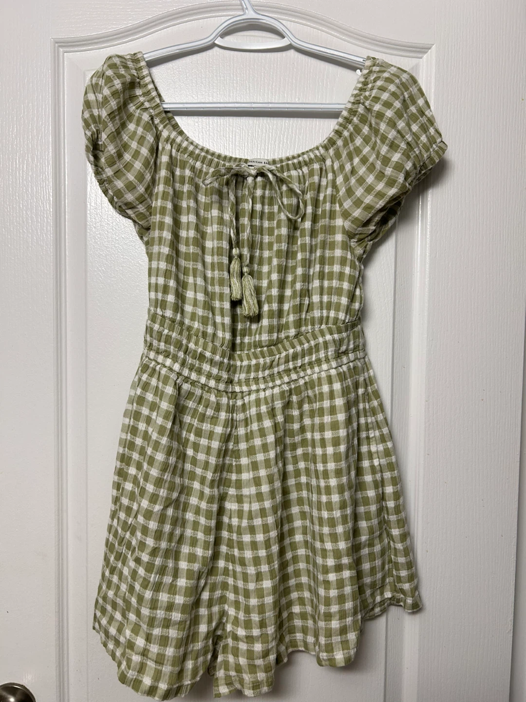 Green and White Gingham Romper