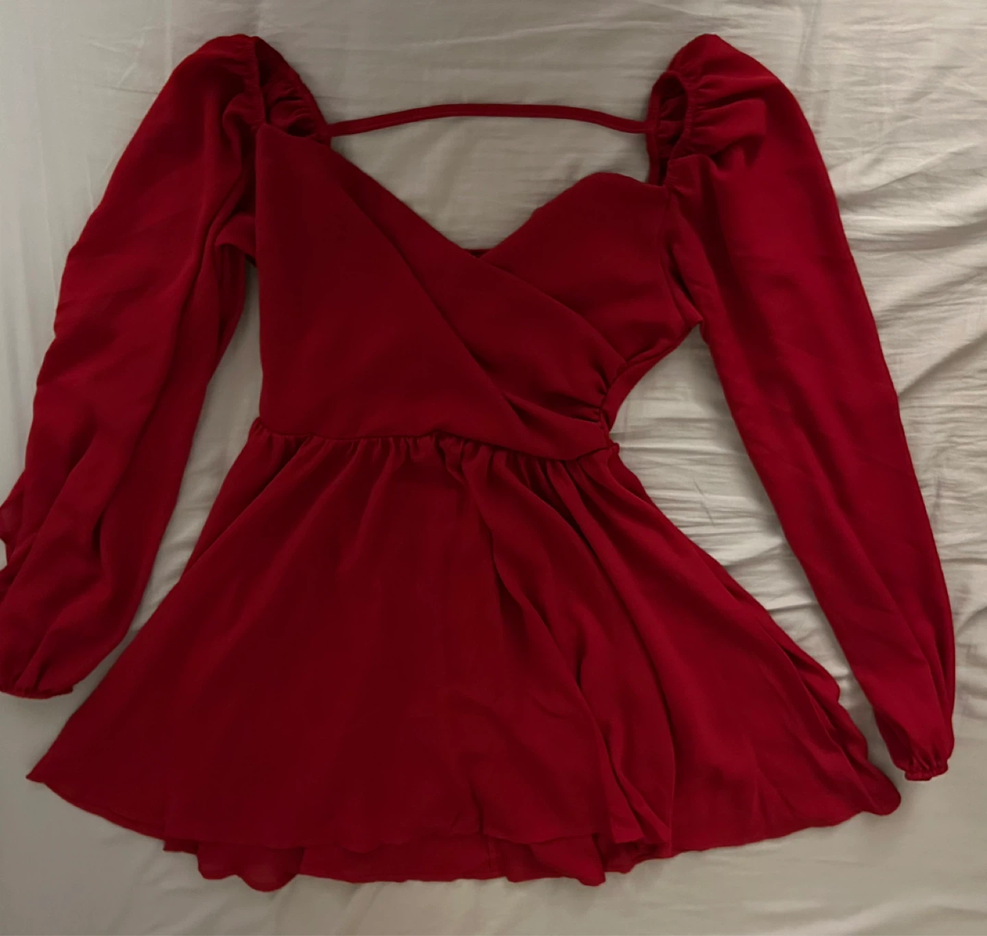 Red Long Sleeve Lace-Up Mini Dress