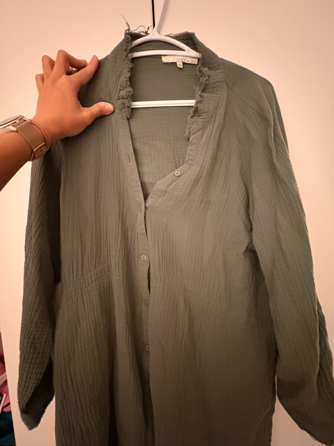 Monk & Lou Green Gauze Button-Up Shirt XS